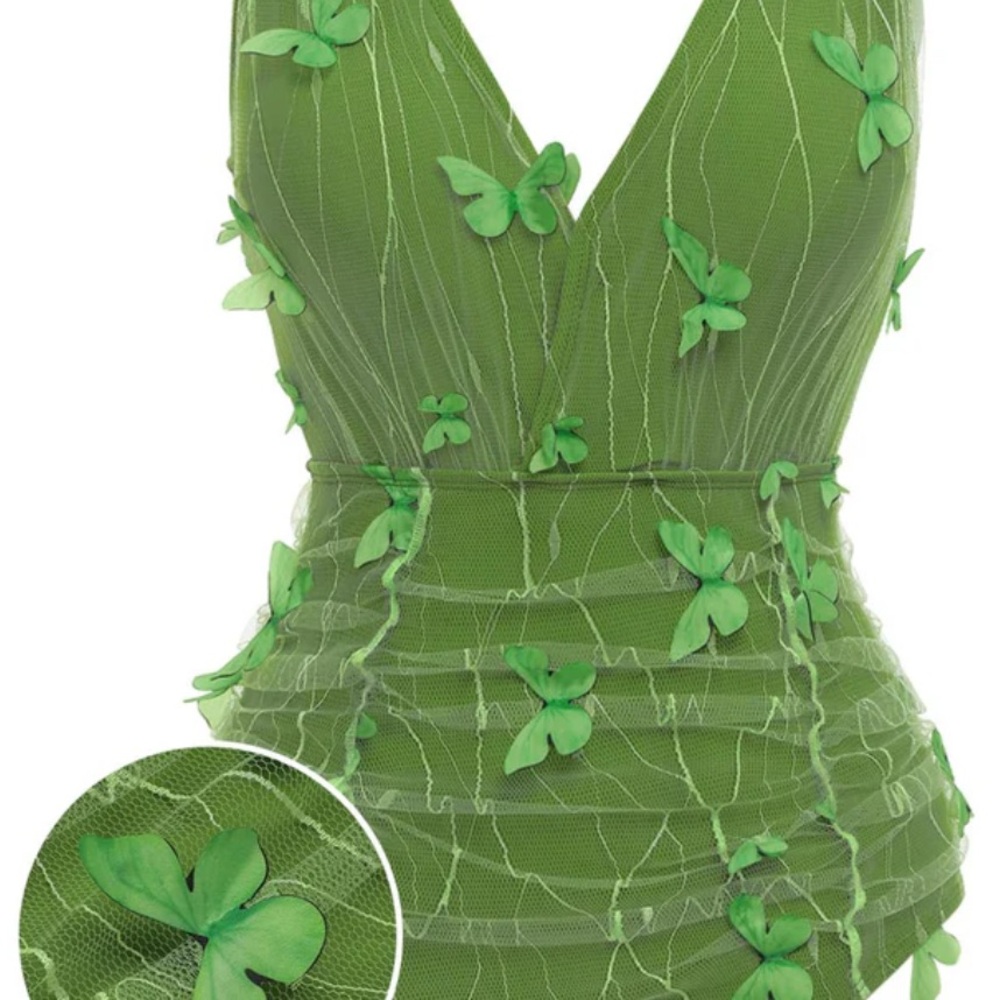 Green Butterfly Embellished bodysuit